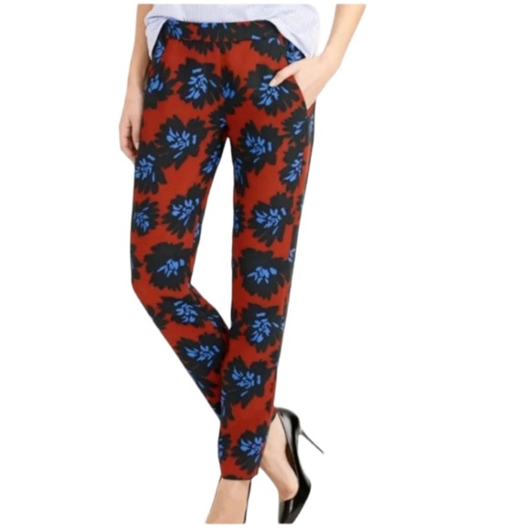 J. Crew Pants - J. Crew Firework Floral Print Elastic Waist Ankle Crop Pants Size 10